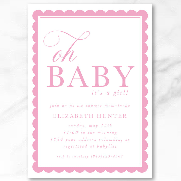 Oh Baby Girl! Scallop Border Shower Invitations