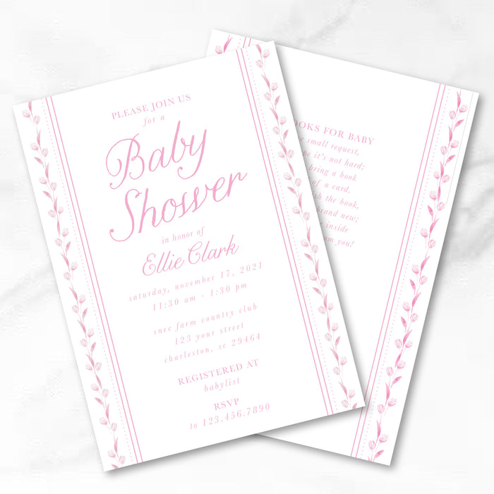 Pink Floral Border Shower Invitations