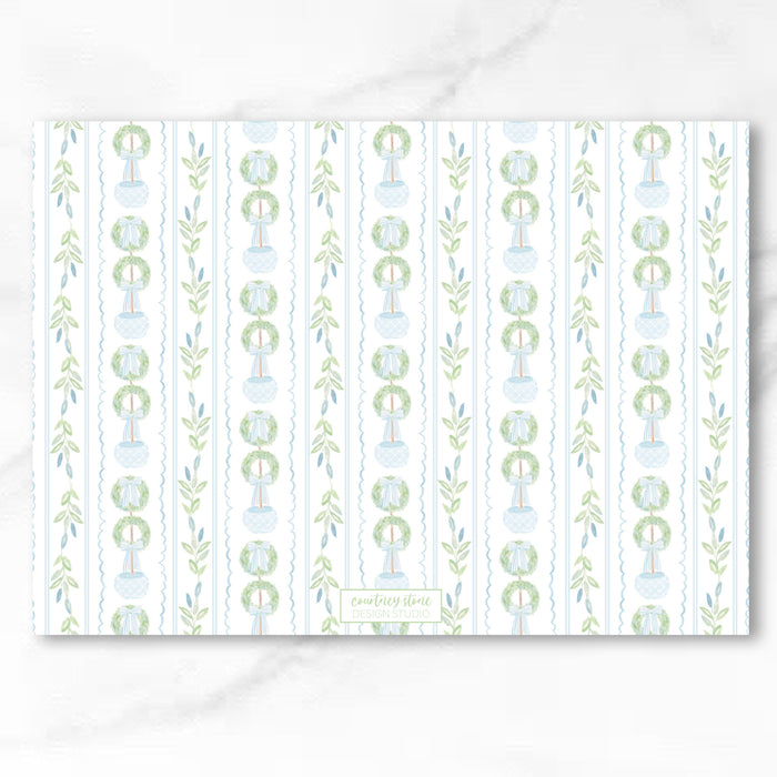 Double Wreath Topiary Holiday Card - Blue