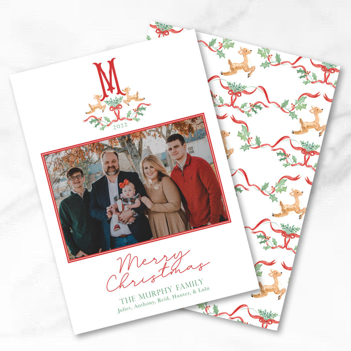 Reindeer Monogram Holiday Card - Vertical