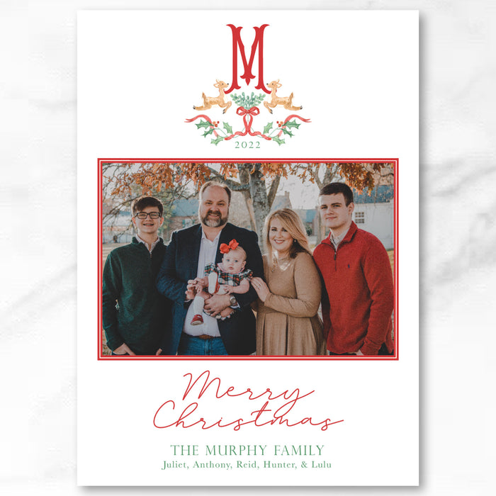 Reindeer Monogram Holiday Card - Vertical