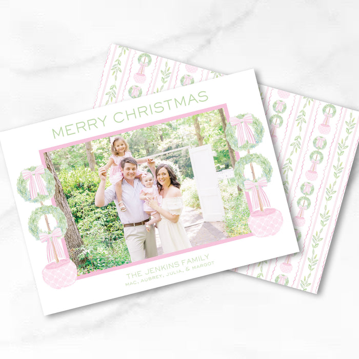 Double Wreath Topiary Holiday Card - Pink