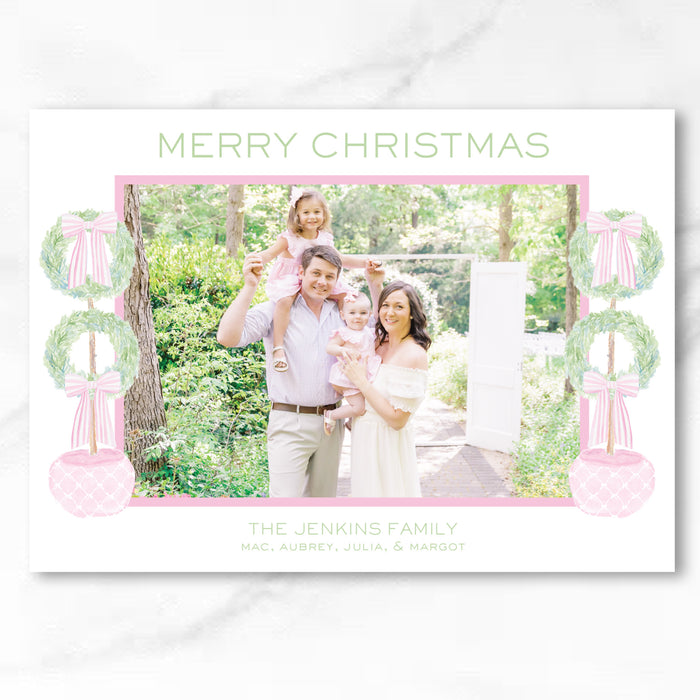 Double Wreath Topiary Holiday Card - Pink