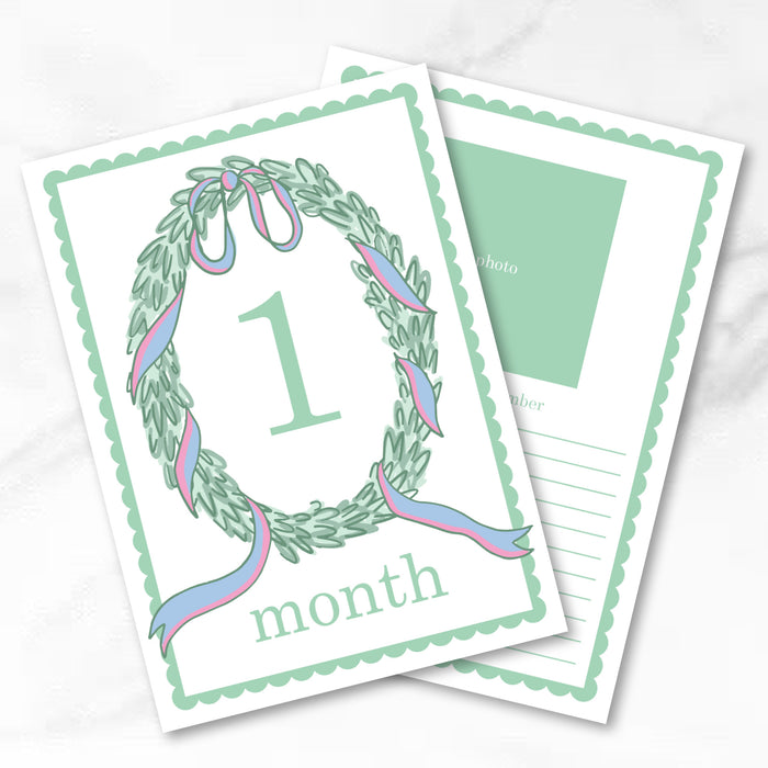 Blue & Pink Wreath Milestone Cards