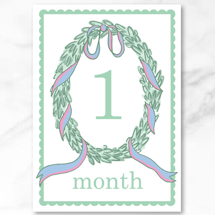 Blue & Pink Wreath Milestone Cards