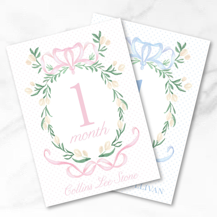 Floral Wreath Milestone Cards - Personalized