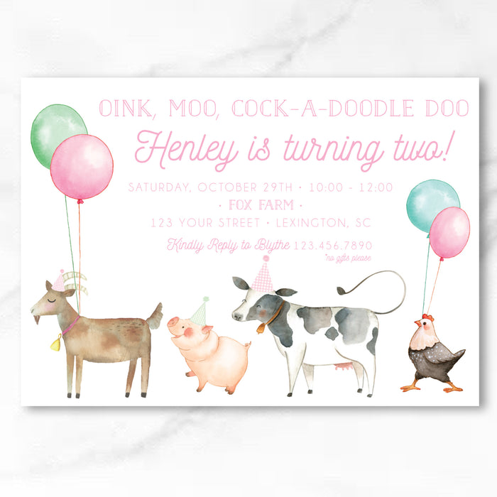 Oink, Baa, Moo Birthday Invitations