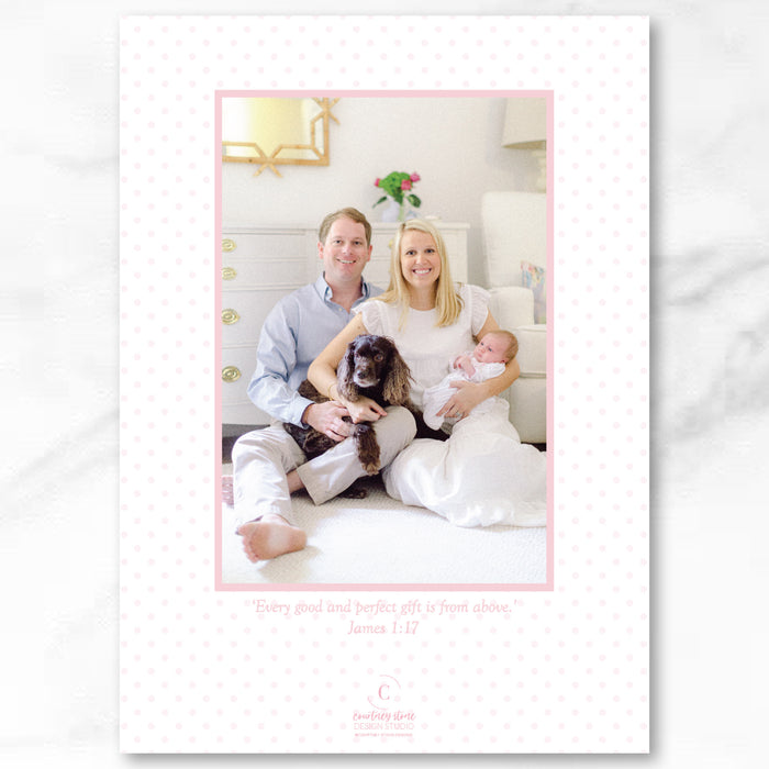 Pink Floral Painted Crest Birth Announcement