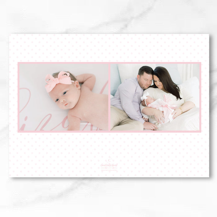 Pink Monogram Crest Birth Announcement - Horizontal