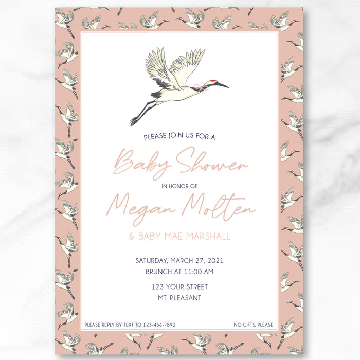 Pink Heron Shower Invitations