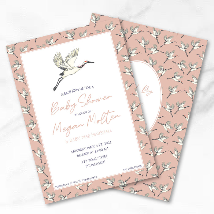 Pink Heron Shower Invitations