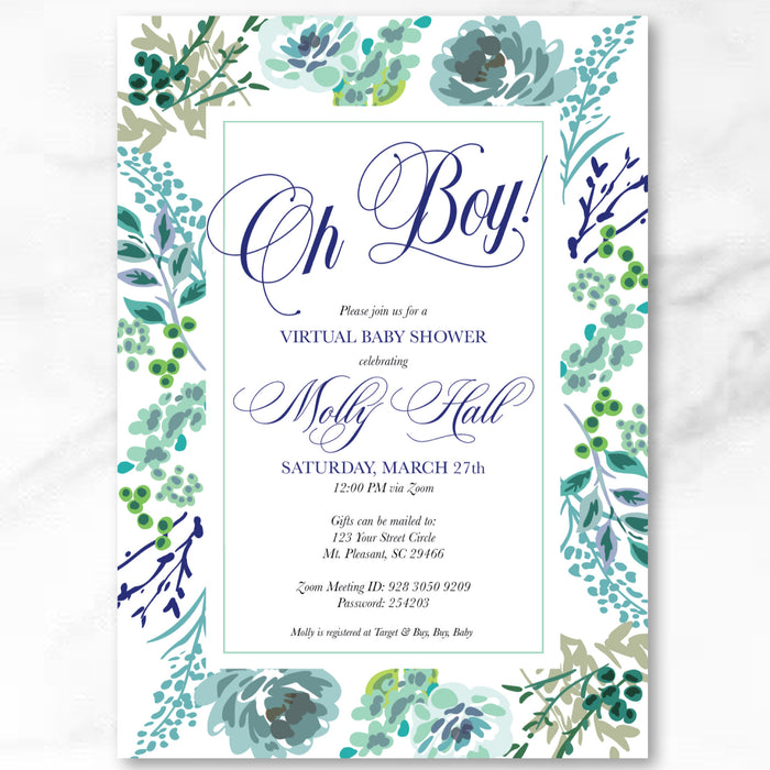 Oh Boy Floral Shower Invitations