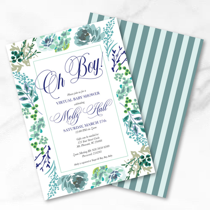 Oh Boy Floral Shower Invitations