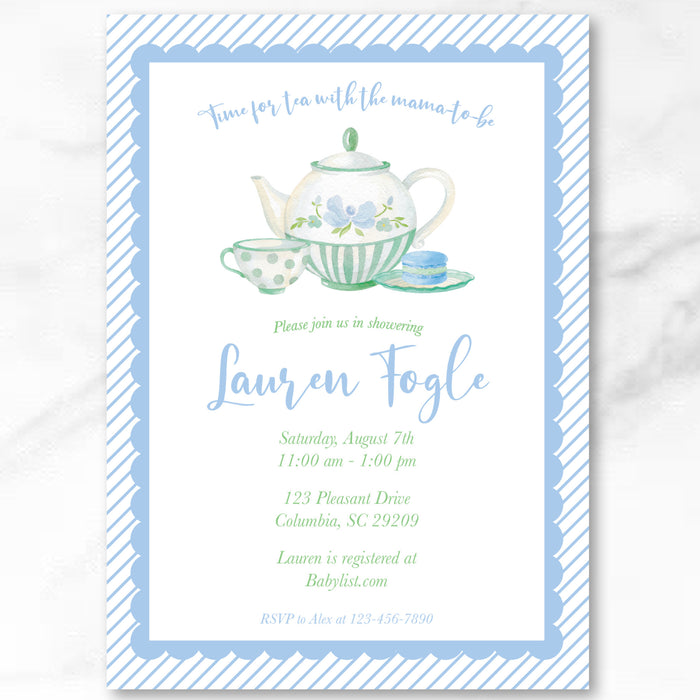 Blue Tea Party Shower Invitations