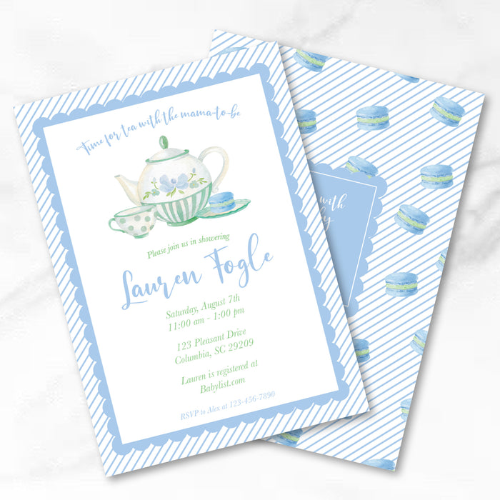 Blue Tea Party Shower Invitations