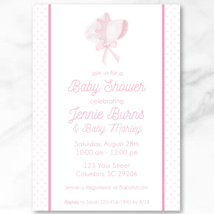 Pink Bonnet Shower Invitations