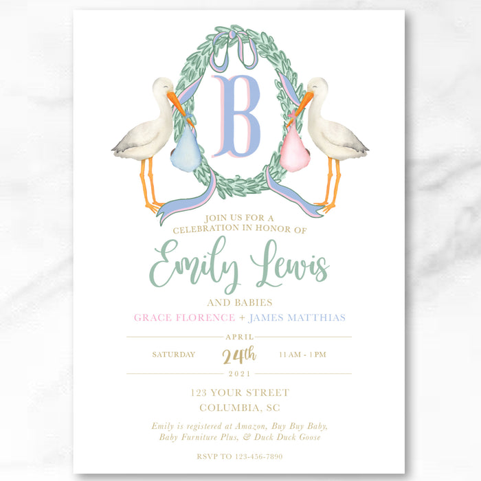 Stork Wreath Shower Invitations