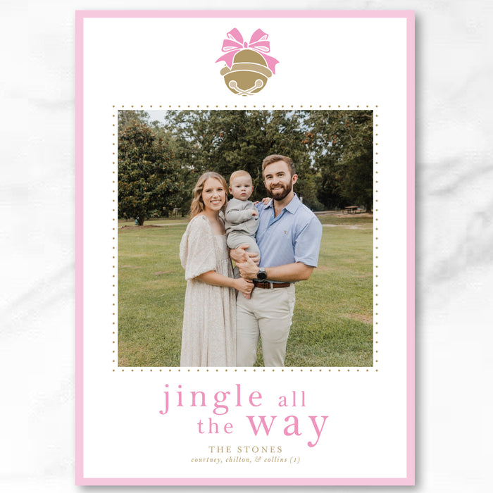 Jingle All The Way Bell Holiday Card - Pink