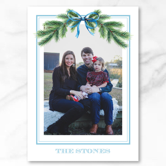 Blue Gingham Holiday Card