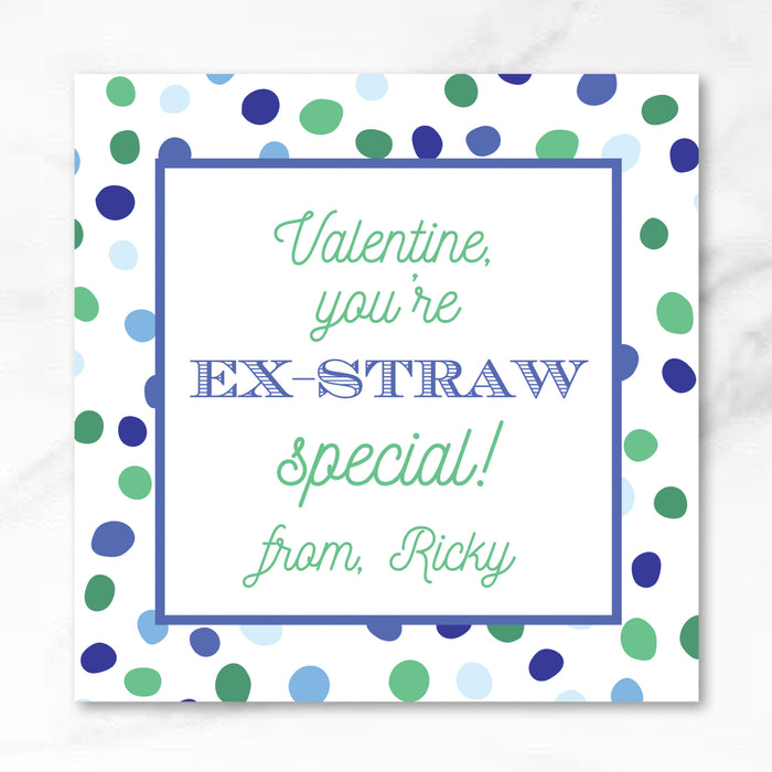 Straw - Blue - Printed Valentine