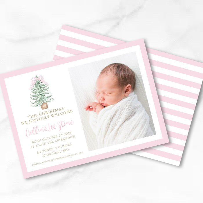 Pink Tree Announcement Holiday Card - Horizontal