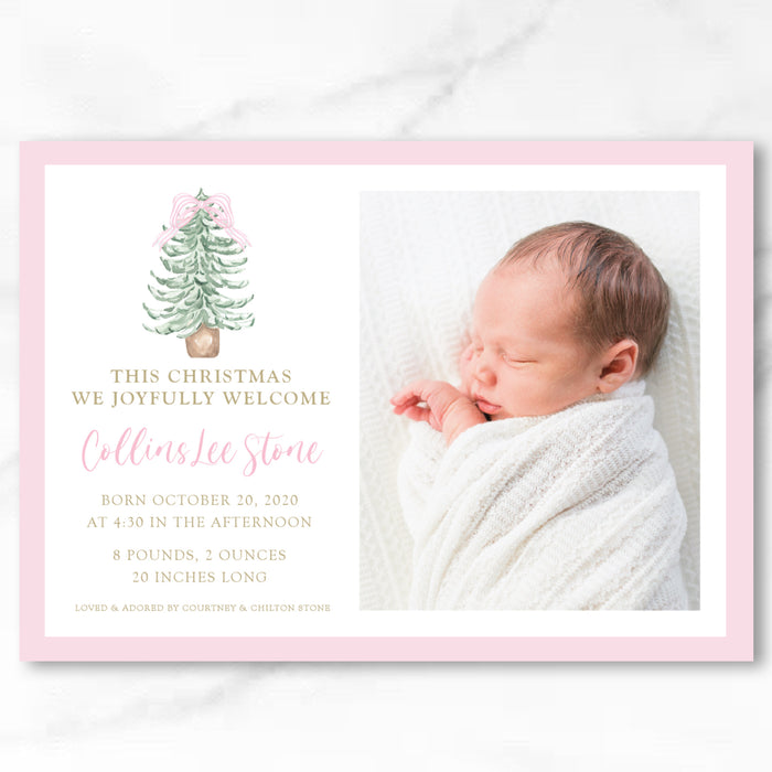 Pink Tree Announcement Holiday Card - Horizontal