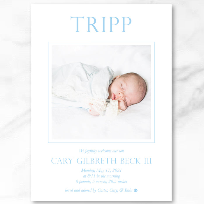 Blue Nickname Birth Announcement