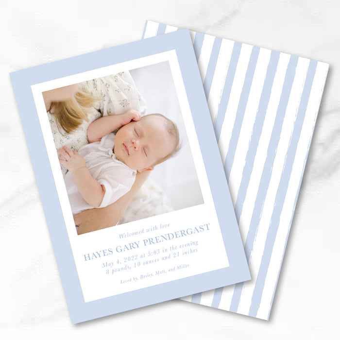 Blue Border Birth Announcement