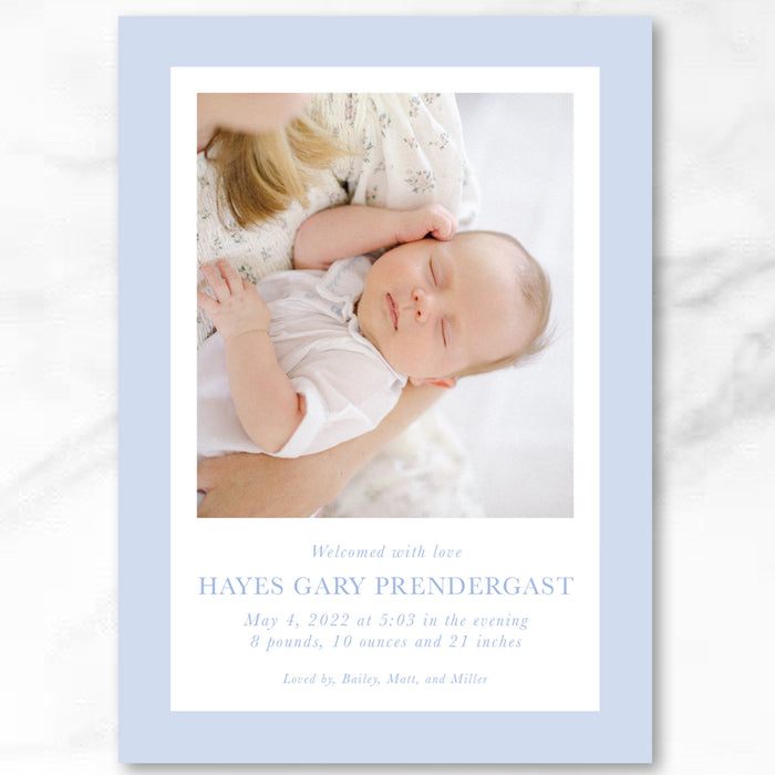 Blue Border Birth Announcement