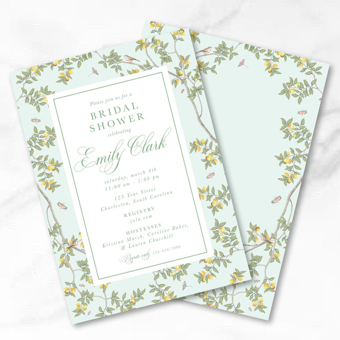 Mint Chinoiserie Vine Invitations