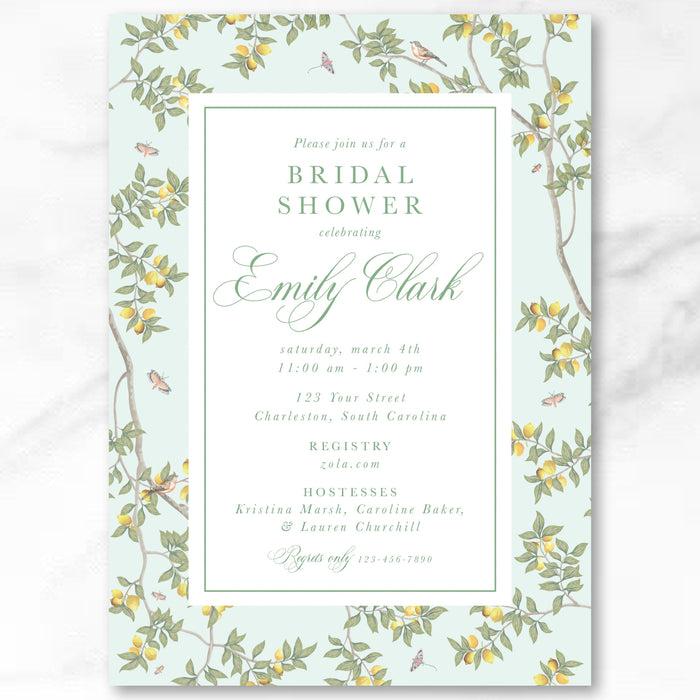 Mint Chinoiserie Vine Invitations