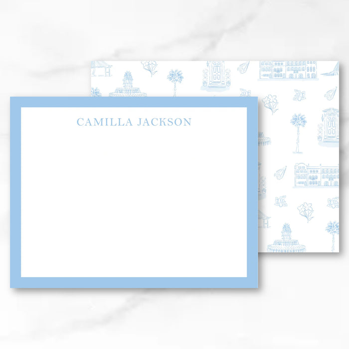 Charleston Toile Blue Monochrome Stationery