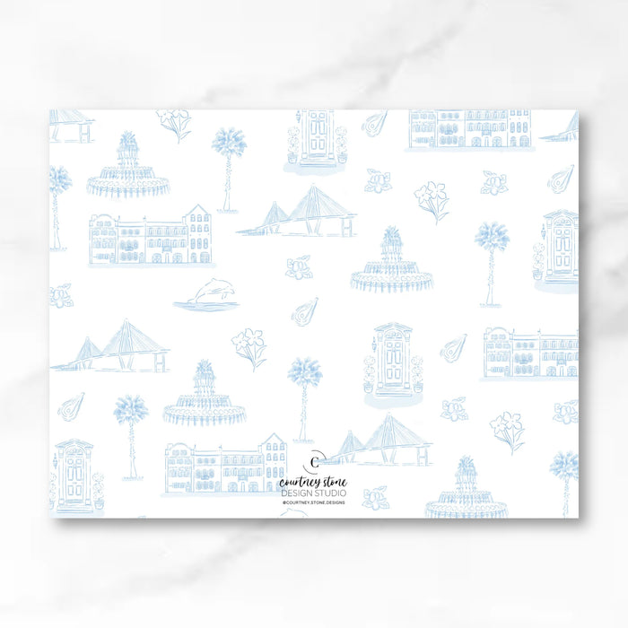 Charleston Toile Blue Monochrome Stationery