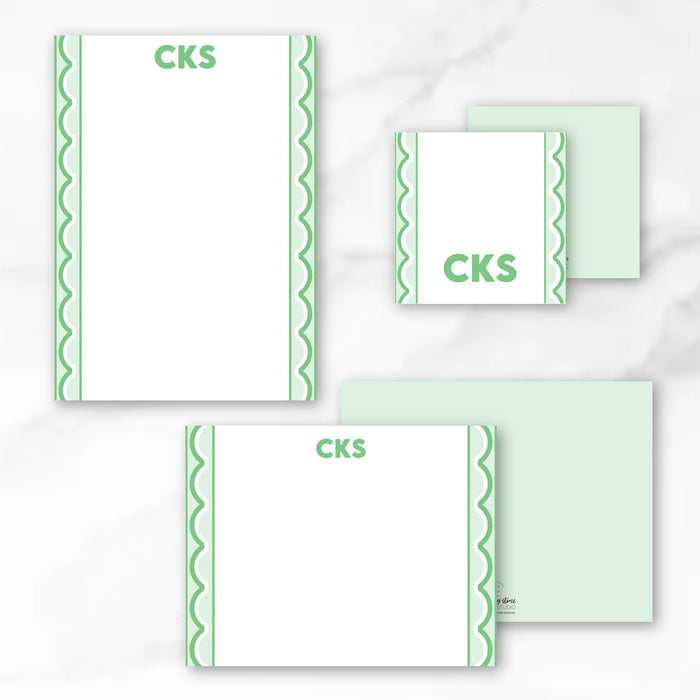 Green Scallop Trim Stationery Bundle