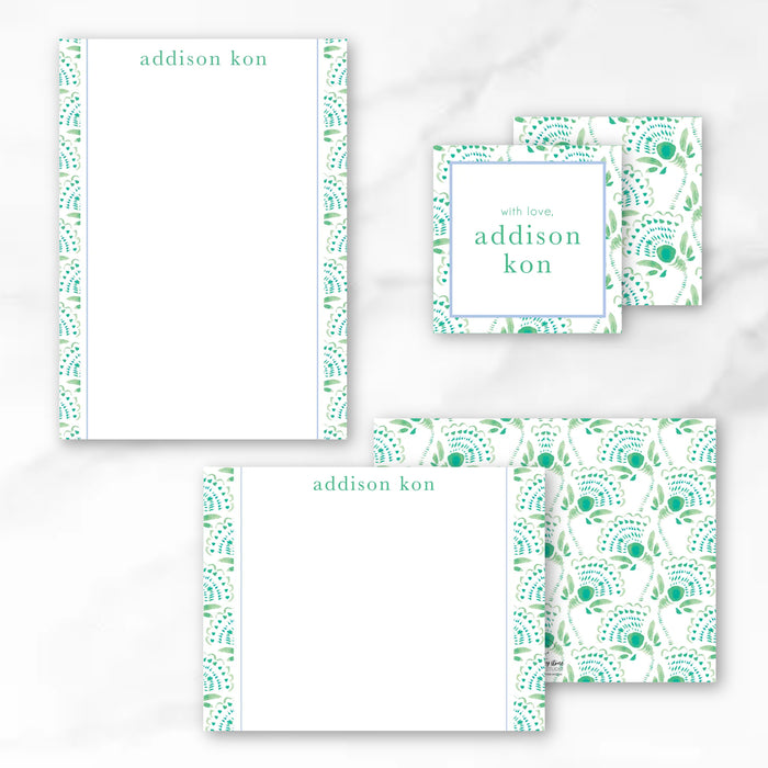 Emerald Watercolor Floral Stationery Bundle