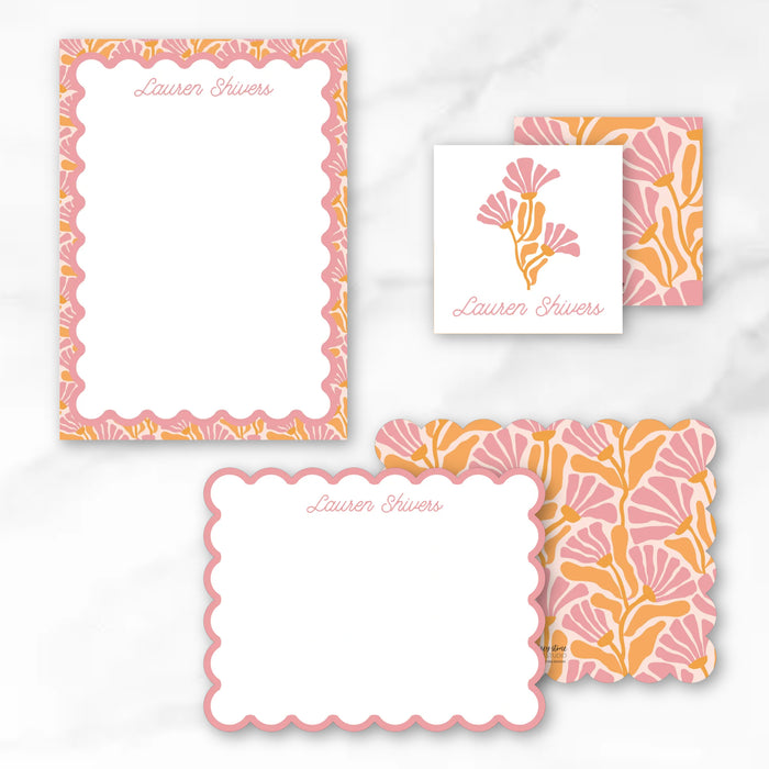 Caroline Abstract Floral Scallop Stationery Bundle