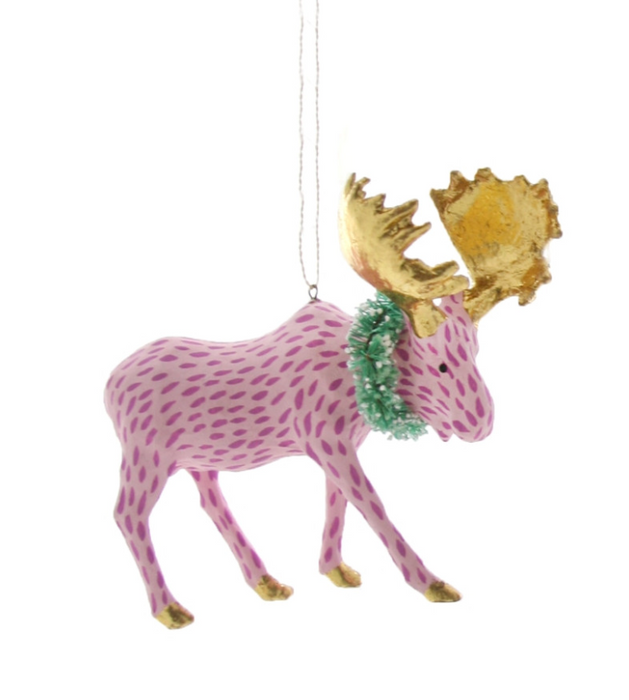 Pink Festive Moose Ornament