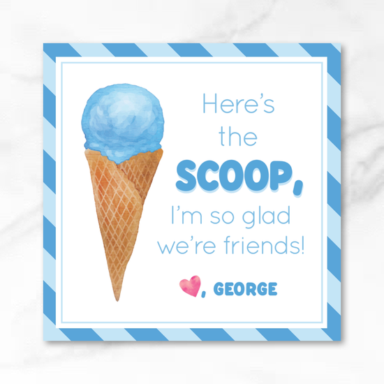 Ice Cream - Blue - Printed Valentine