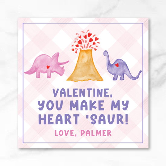 Dino - Pink - Printed Valentine