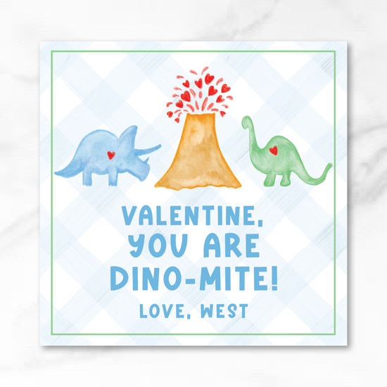 Dino - Blue - Printed Valentine