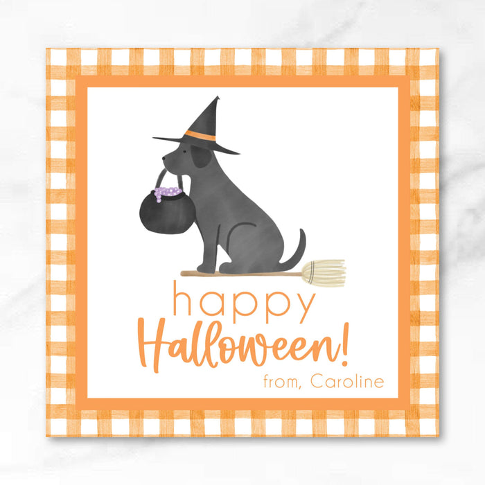 Witch Dog Halloween Tags
